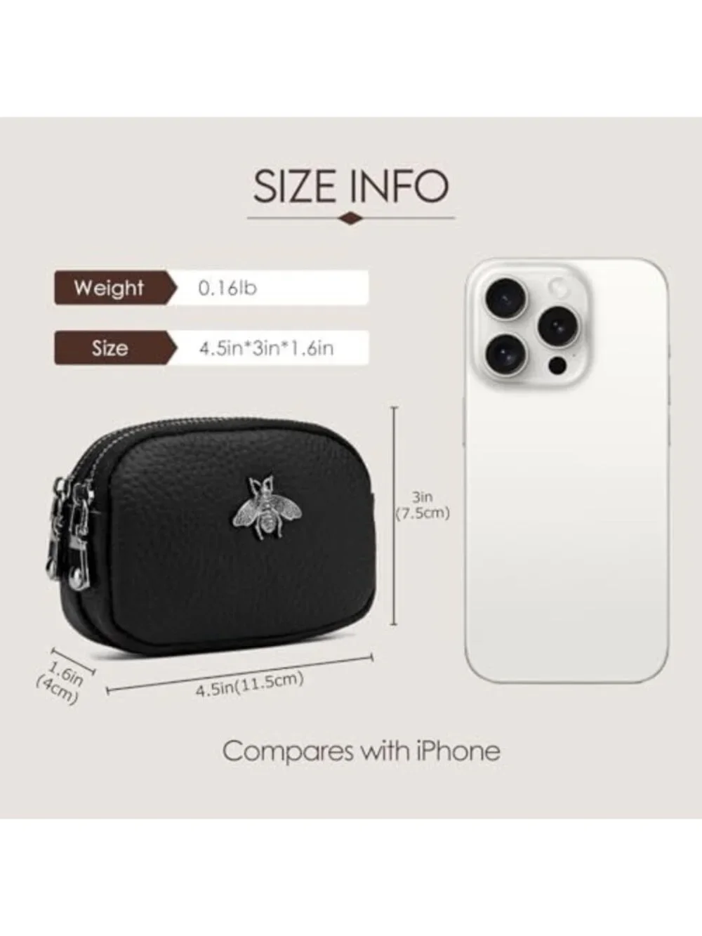 Stylish Black Leather Coin Purse | Small Zippered Wallet for Women